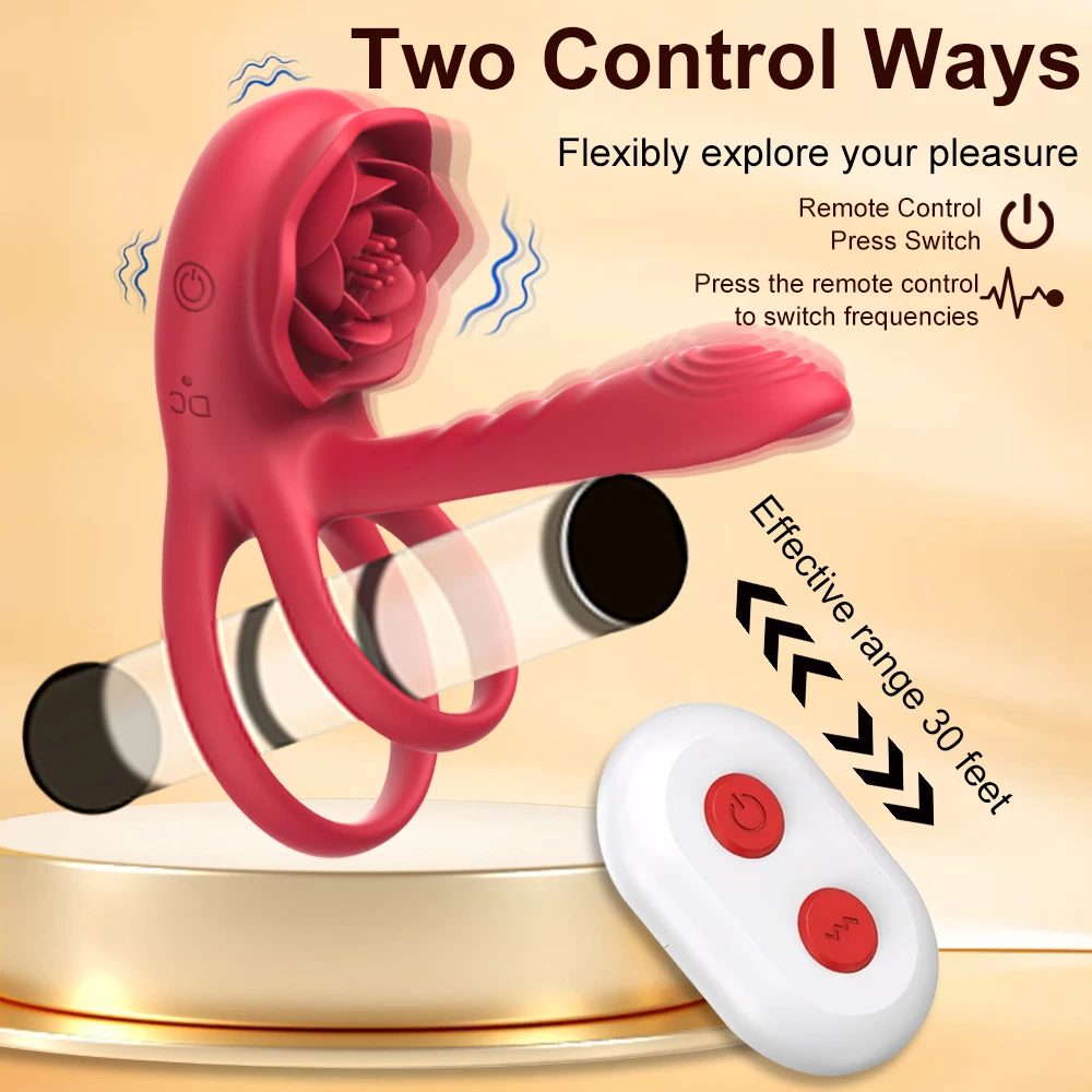 Vibrating Cock Ring Penis Sleeve with Rose G Spot Clitoral Stimulator Ejaculation Delay Couple Sex Toys for Men Women Erection image 3