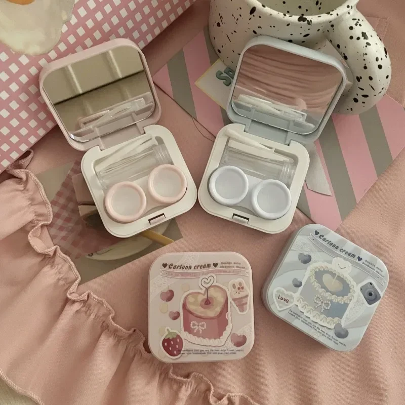 1 Box Sweet Cartoon Eye Contacts Case Cartoon American Cake Dessert Series Contact Lenses Case Cute Portable Contact Organizer