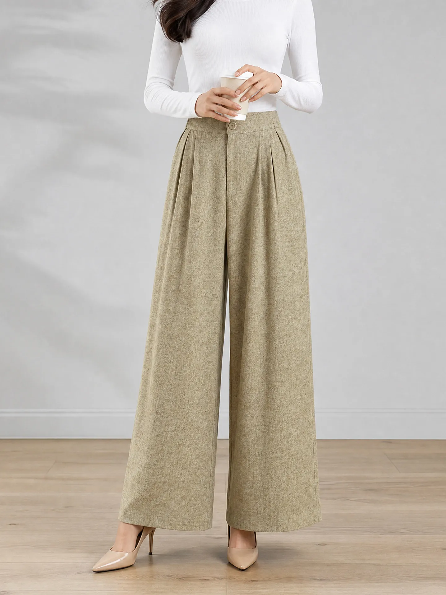 Winsleter-100%Spun Silk Elegant Trousers, High Waist Solid, Women Commute Casual Lazy Wide-leg Pants, 2026 Autumn New B69770CC