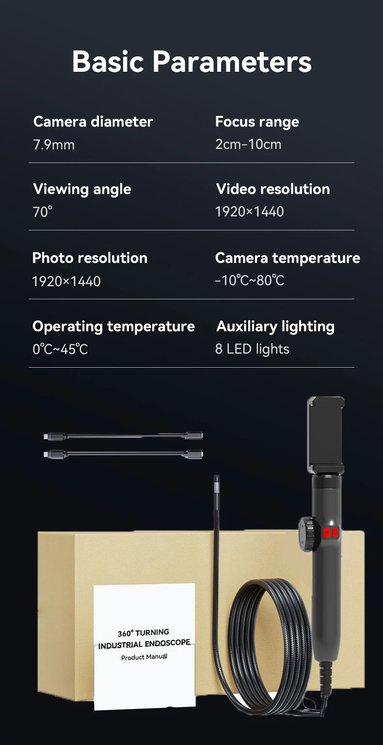 1080P Car Automatic Maintenance Hole Endoscope 6MM 180 Degree Steering Inspection Camera with 8 LED Portable Tools IP67