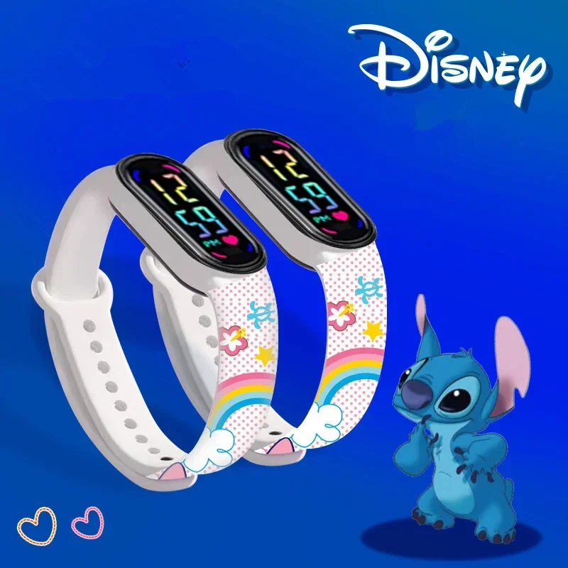 Disney stitch digital crianças relógios anime figuras led toque luminoso crianças esporte pulseira à prova dwaterproof água relógio digital presente brinquedos