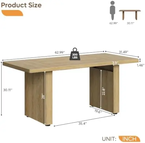 62.99 Inch Wood Executive Desk, Modern Office Desk with Double Pedestal, Wooden Vertical Striped Fluted Computer Desk