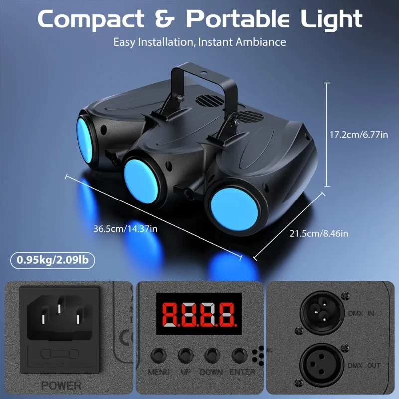 30W RGBW Colorful Pattern Stage Effect Light Sound Control Self-Propelled LED Three Head Airship Projector DJ Disco Party Lights