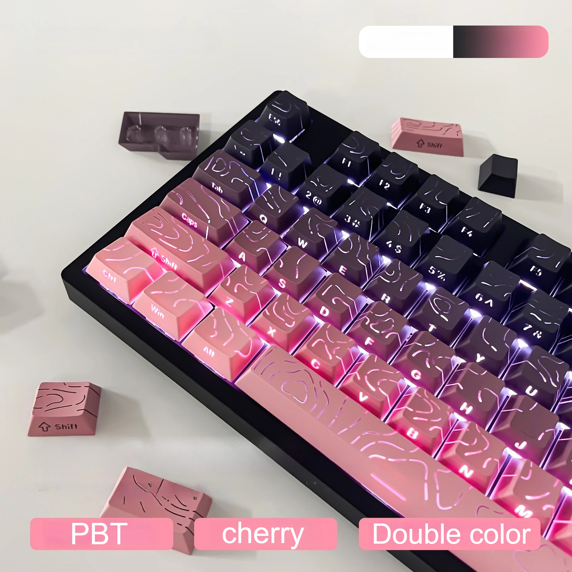 Capuchons de touches imprimés sur le côté, lignes translucides dégradées, 133 touches pour clavier mécanique, noir, violet, gris, bleu, cerise PBT