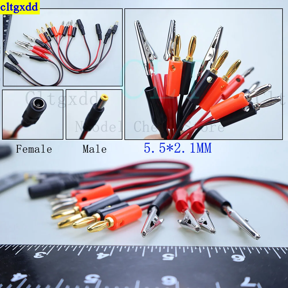 Cltgxdd 1-5 piezas DC conector de enchufe macho y hembra clip de cocodrilo 5,5x2,1mm cable de prueba de alimentación CC conector de cable de cocodrilo