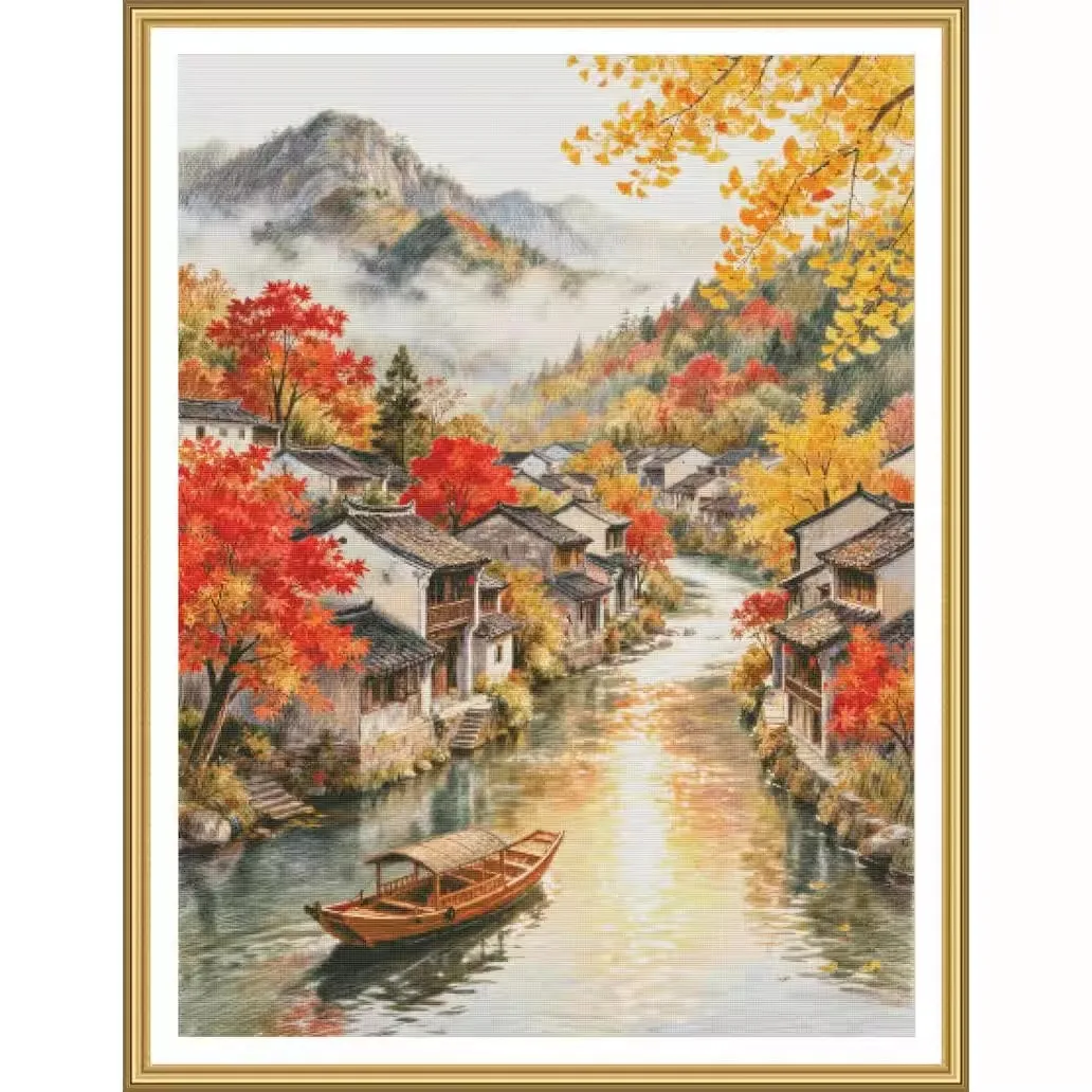 

ZZ7979 - Autumn in Ancient Water Town 14CT 16CT 18CT Printed On Canvas Cross Stitch DIY Set Needlework Embroidery 133 Colors