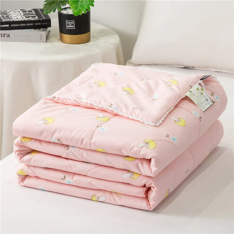 Cartoon Mushroom Comforter for Girl Teen Room Decor, Botanical Floral Quilt,1 Piece Soft Comfortable Air-Conditioning Thin Duvet