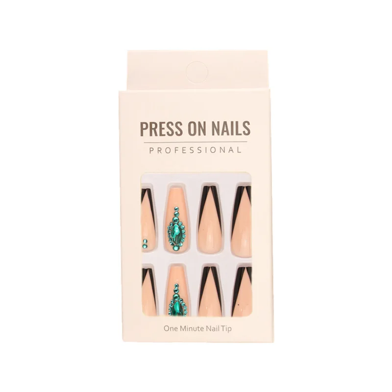 

Europe and the United States wear long green flash diamond nail art sticker finished product removable fake nail piece