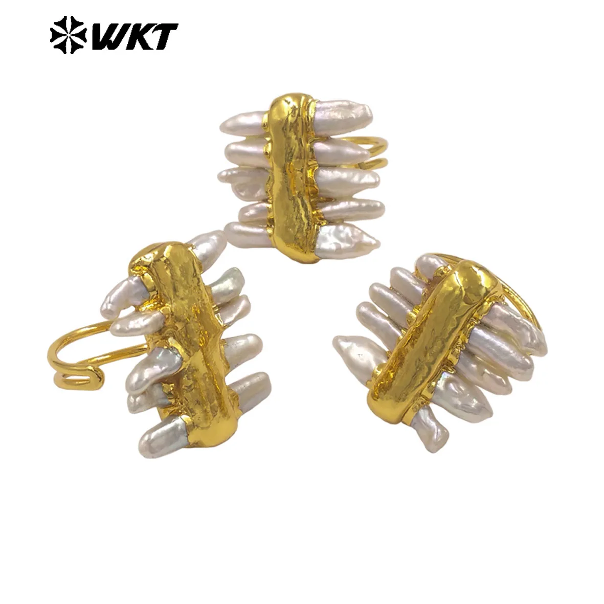 

WT-MPR161 Прекрасное простое элегантное кольцо из натурального пресноводного жемчуга с покрытием из настоящего золота 18 карат для женщин, специальные ювелирные изделия