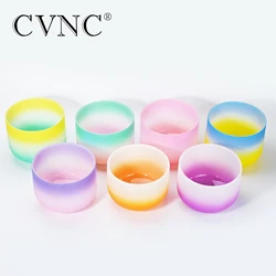 CVNC Candy Colored 8 Inch Frosted Quartz Chakra Crystal Singing Bowl for Sound Healing instrument with Mallet