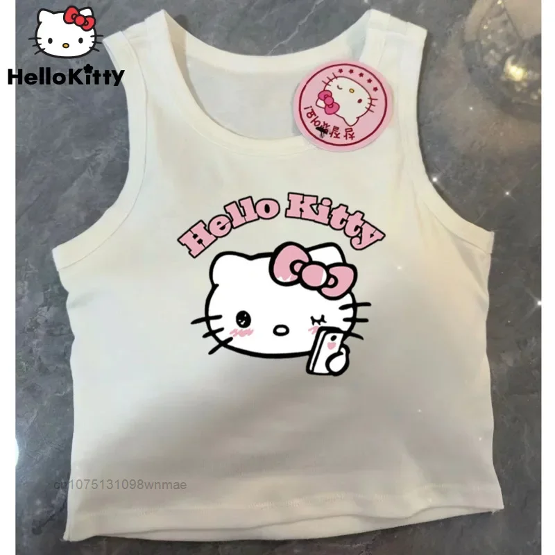 Sanrio Kuromi Hello Kitty Spicy Girl Sleeveless Vest Short Slim Fit Small Tank Tops for Women's Summer Cotton Cartoon Clothes