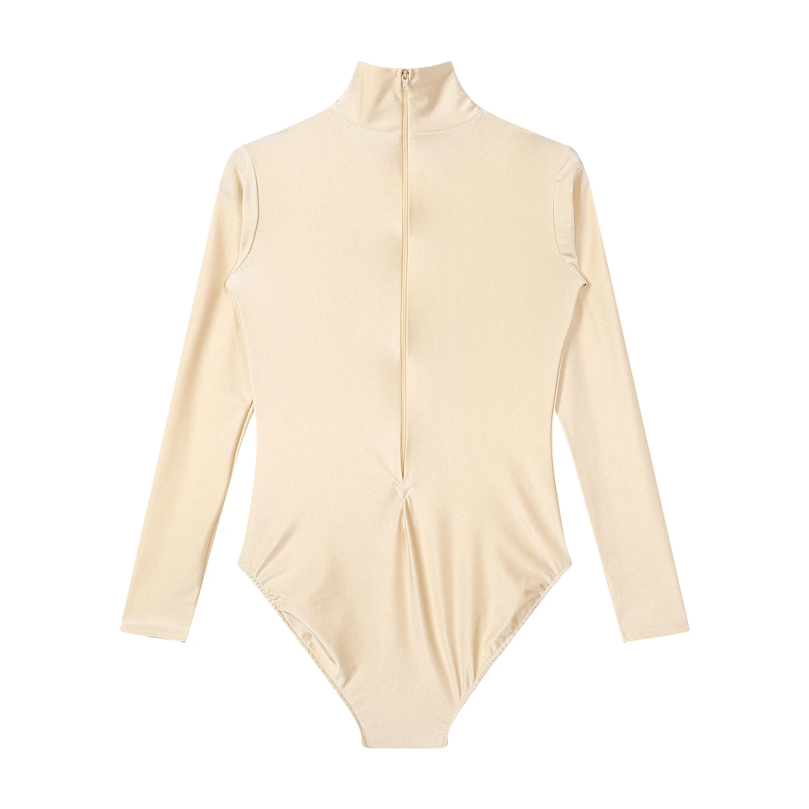 Womens Figure Skating Bodysuit Solid Color Long Sleeve Stretchy Leotards Yoga Dance Gymnastics Acrobatics Performance Costume