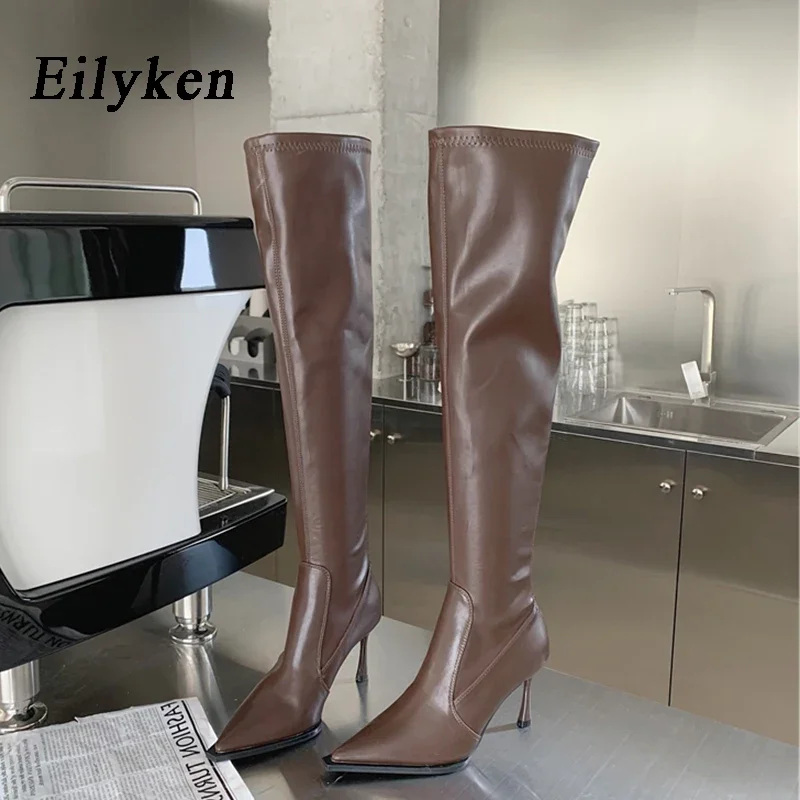 Eilyken Street Style Woman Over The Knee Boot Sexy Zipper Slim Long Thin High Heels Booties Designer Pointed Toe Shoes