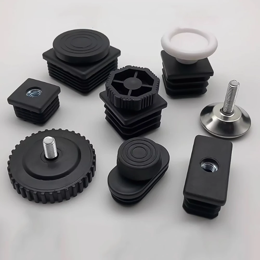 4-20Pcs PP Plastic Square/Round Adjustable Feet Pad M10 M8 Table Chair Furniture Leg Non-Slip Cover Pipe End Cap Floor Protector