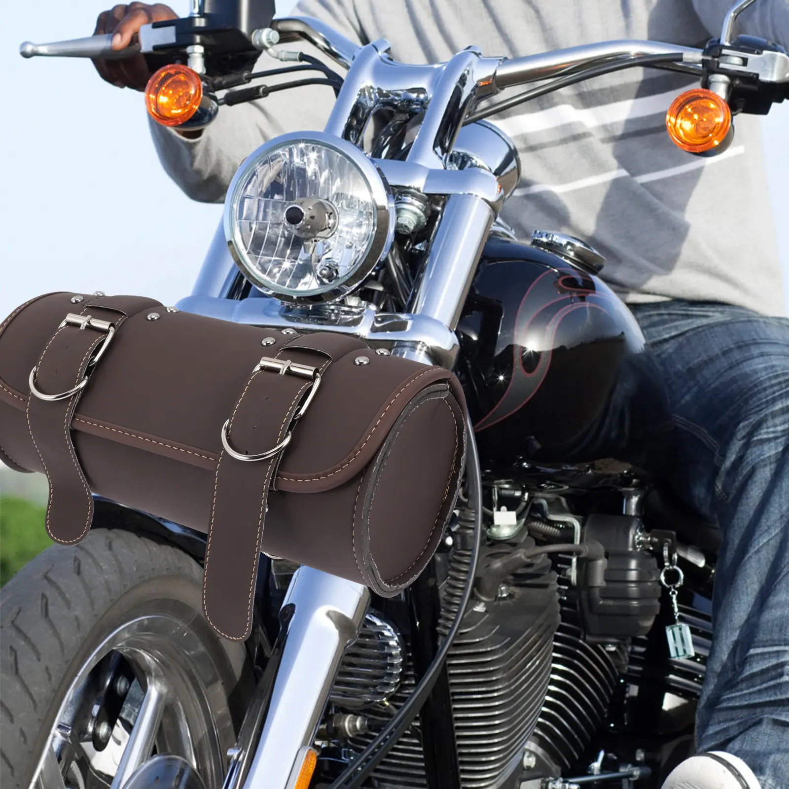 

Motorcycle Handlebar Bag Soft Skin Friendly Tear Resistant Waterproof Motorcycle Tool Bag Pouch for Travel Long Distance Riding
