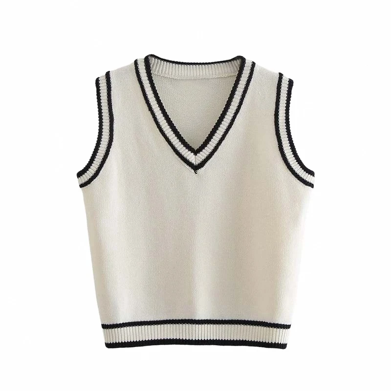

Spring Autumn Sleeveless V-Neck Women's Knitted Vest Student Style College Fashion JK Sweater Straight Cut Regular Length
