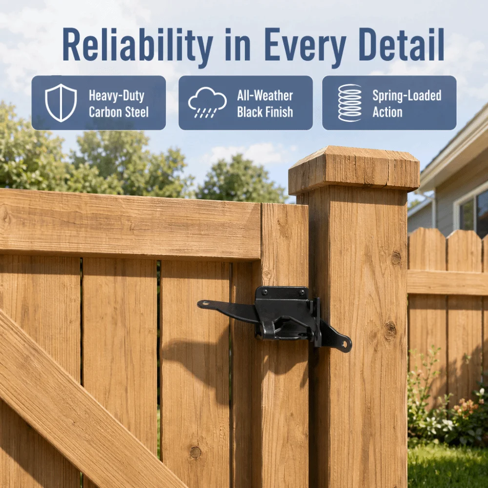 2pcs Secure Carbon Steel Self Locking Gate Latch Adjustable Durable Fence Gate Latch Heavy Duty Gate Latch Wooden Fence