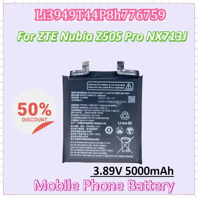 

Li3949T44P8h776759 3,89 В 5000 мАч аккумулятор мобильного телефона для ZTE Nubia Z50S Pro NX713J 1ICP6 68 74, высококачественные аккумуляторы