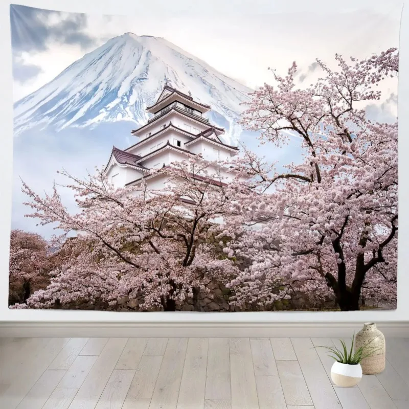 Pink Sakura Blossom Tapestry – Japanese Cherry Tree Sunset Wall Art for Bedroom, Spring Nature-Inspired Decor