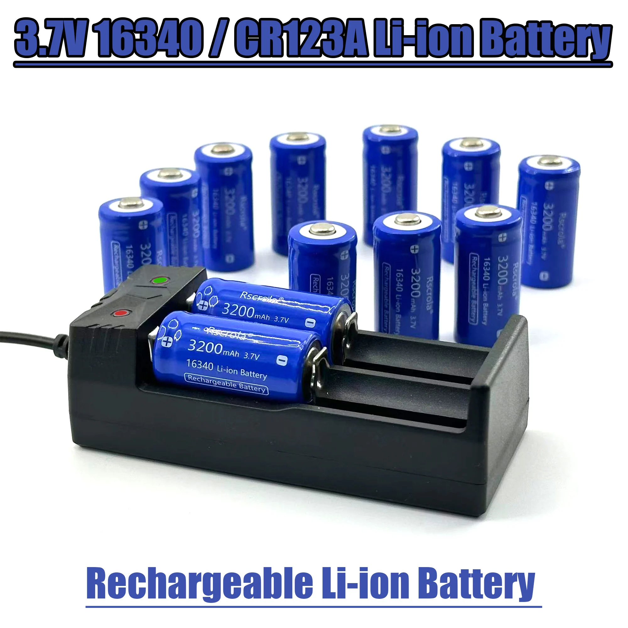3.7V 3200mAh 16340 CR123A Li-ion Rechargeable Batteries and For LED Flashlight Laser Pen For 16340 CR123A Battery