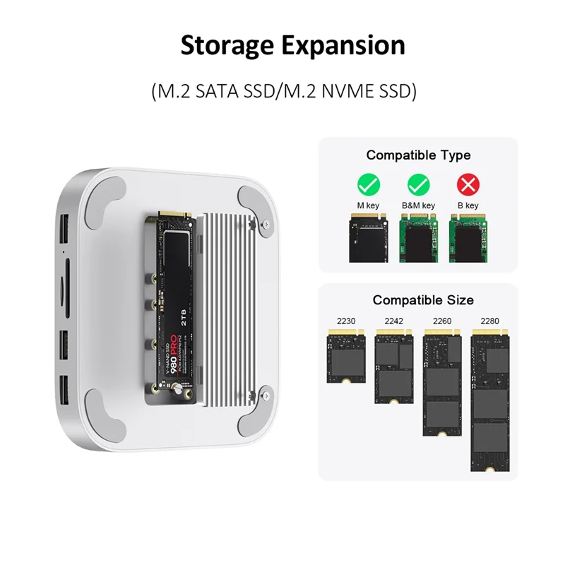 

EF-для Mac Mini USB C-концентратор с корпусом M.2 SSD для Mac Mini M4/M4 Pro Подставка Type-C Док-станция USB3.2 SD/TF4.0