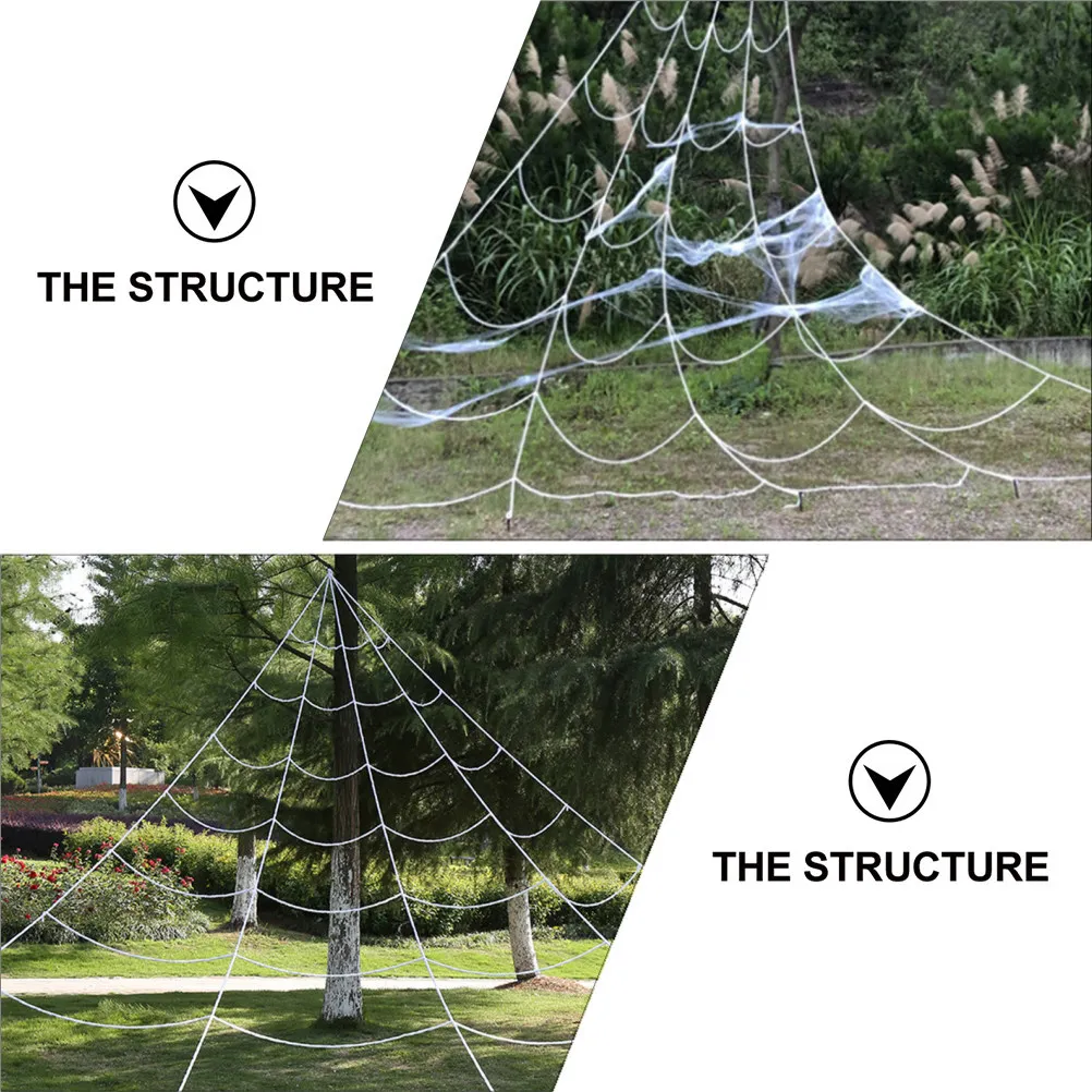 Large Spider Web Decoration Polyester Triangle White Halloween Outdoor Party Haunted House Cobweb Prop Spooky Setup Reusable