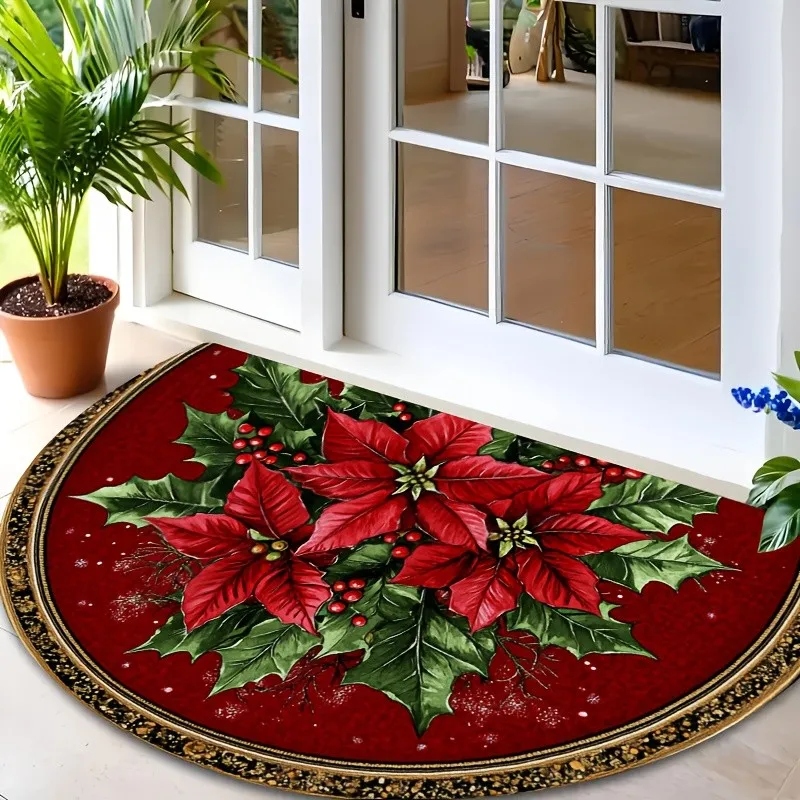 Cute Snowman Gingerbread Man Semi Circle Doormat Christmas Tree Welcome Mat