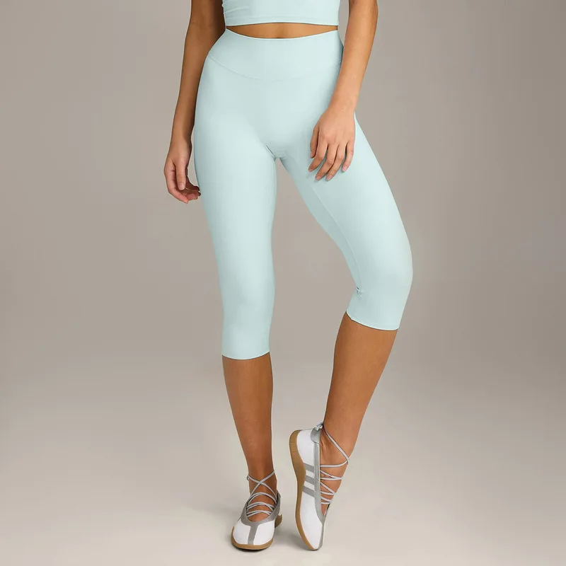 Women High Waist V Back Butt Lifting Capri Leggings Quick Dry Tight Fit Mid Calf Yoga Pants Gym Fitness Sports Workout Trousers
