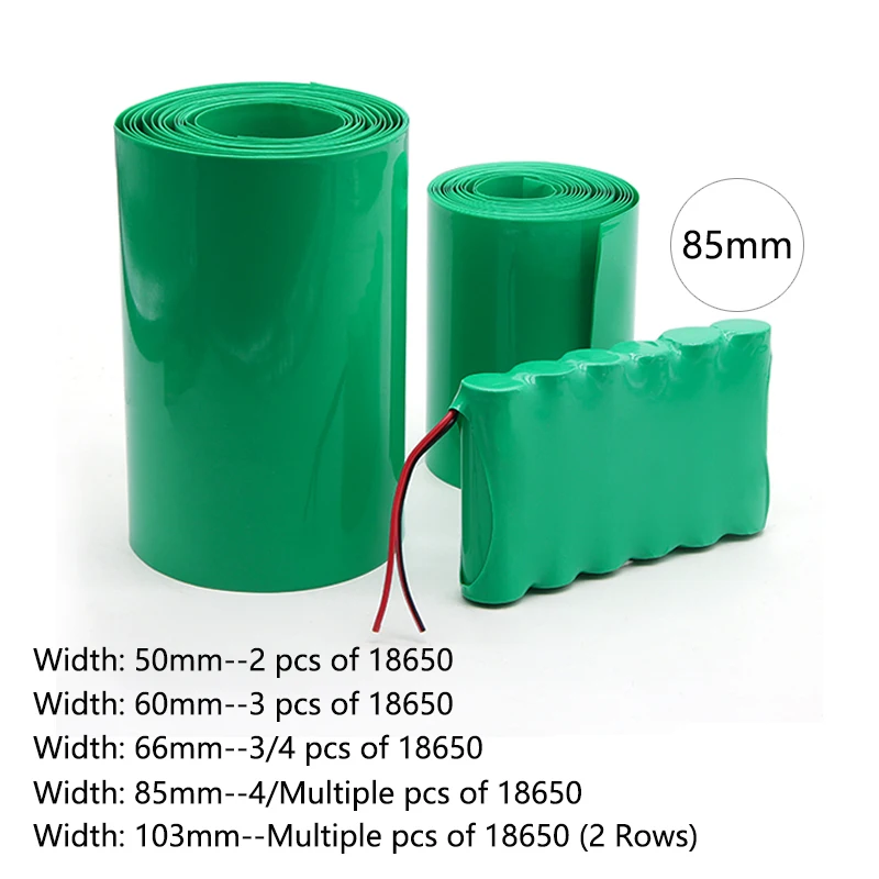 1/8/15/20M 18650 Battery Wrap Pack PVC Heat Shrink Tube 17~333mm Li-ion Wrap Cover Skin Shrinkable Sleeve Film Sheath Green