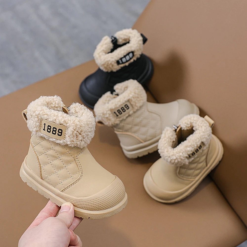 Winter plaid children's short boots baby bread boy's small cotton boots children's comfortable soft sole girl's cotton shoes