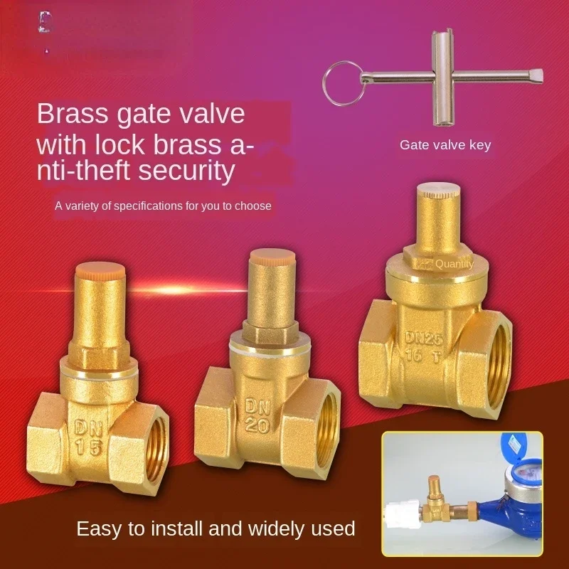 

1/2IN 3/4IN Brass Lock Gate Valve Triangle Key Switch Water Valve 1 Inch Buckle Water Meter Front Anti-theft Lock Valve