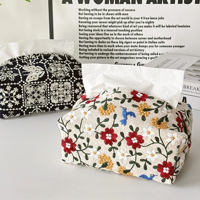 Paper Towel Storage Bag Cotton Embroidery Style Portable Bedroom Living Room Senior Sense Desktop Draw Paper Set