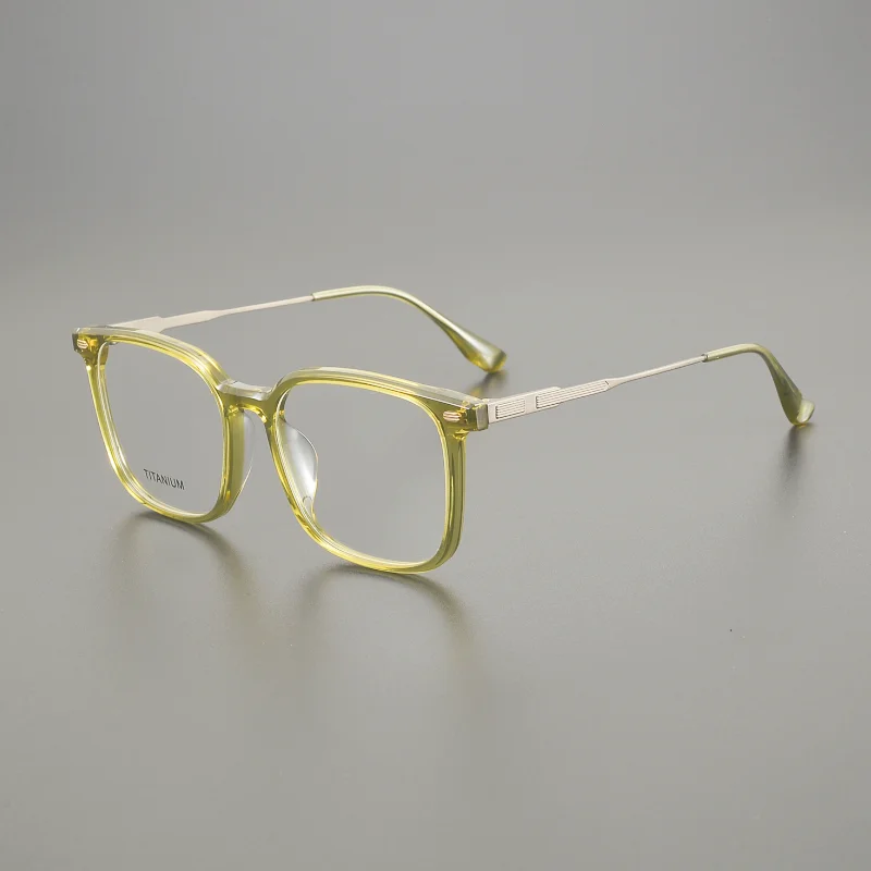 

Ultra-light square spectacle frame for men, large-sized olive green acetic acid optical spectacle frame for prescription glasses