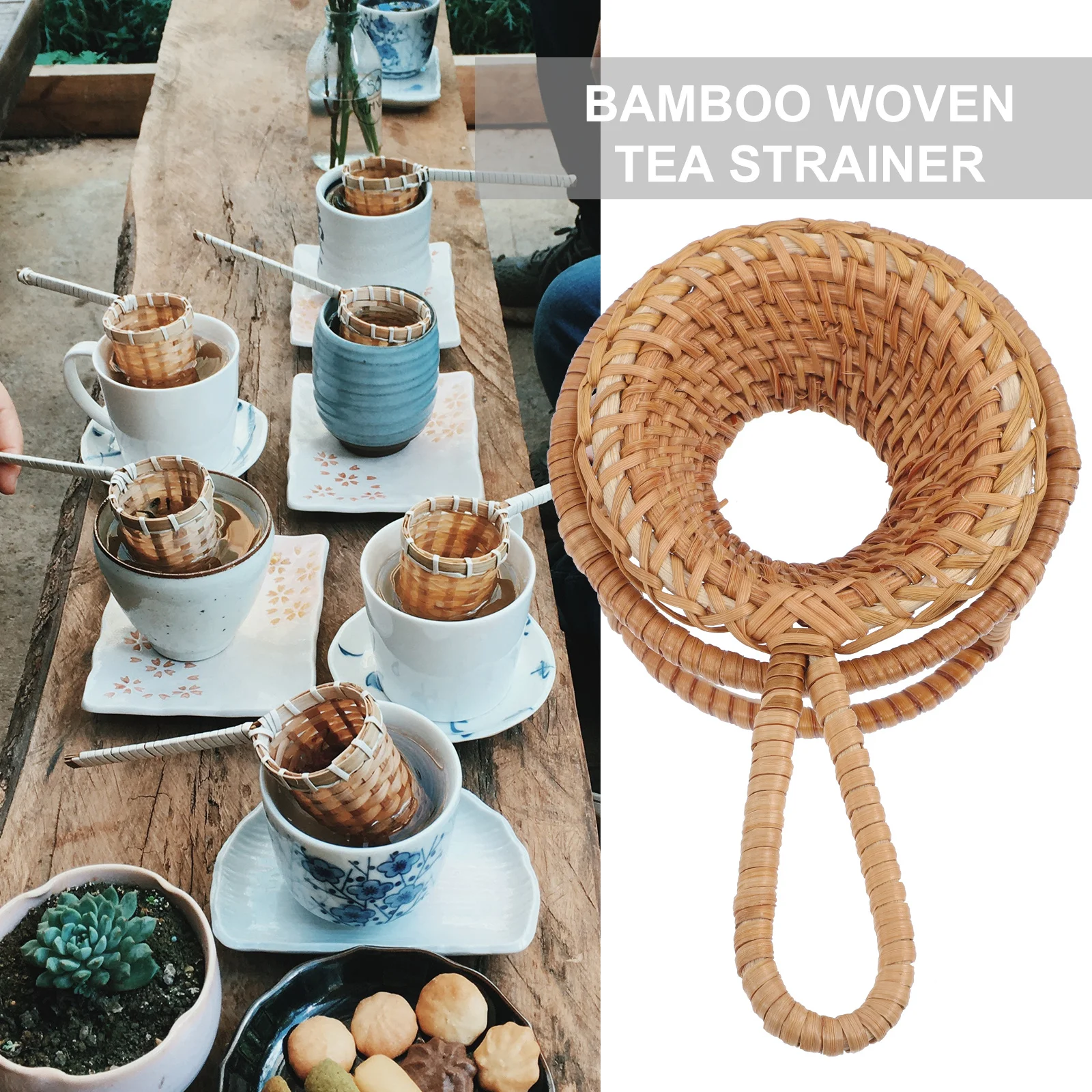 

1Set Bamboo Tea Strainer Fine Mesh Filter High Temperature Resistant Ergonomic Handle Tea Brewing Filter Daily Use