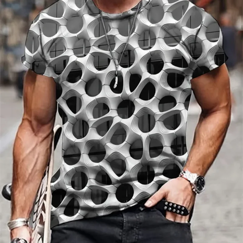 T-Shirt à Manches Courtes pour Homme, Imprimé en 3D, Tendance Hip Hop Abstraite, Tension Visuelle, Haut Dégradé, Vêtements de Ru