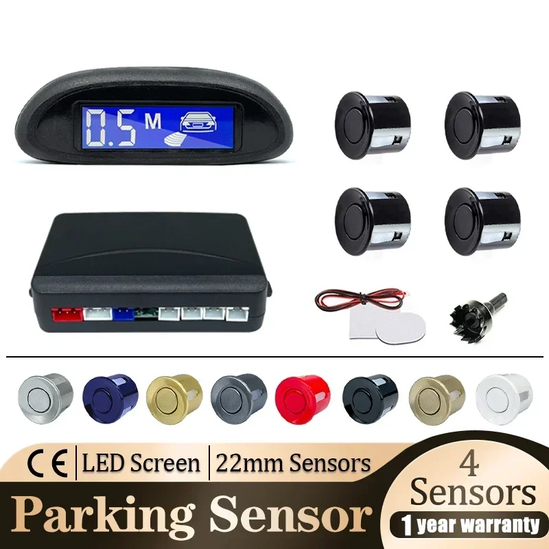 Kit Sensor de Estacionamento para Carro, Parktronic, Display LCD, Backlight, Radar de Backup Reverso, Monitor System, 4 Sensores, 22mm, 12V