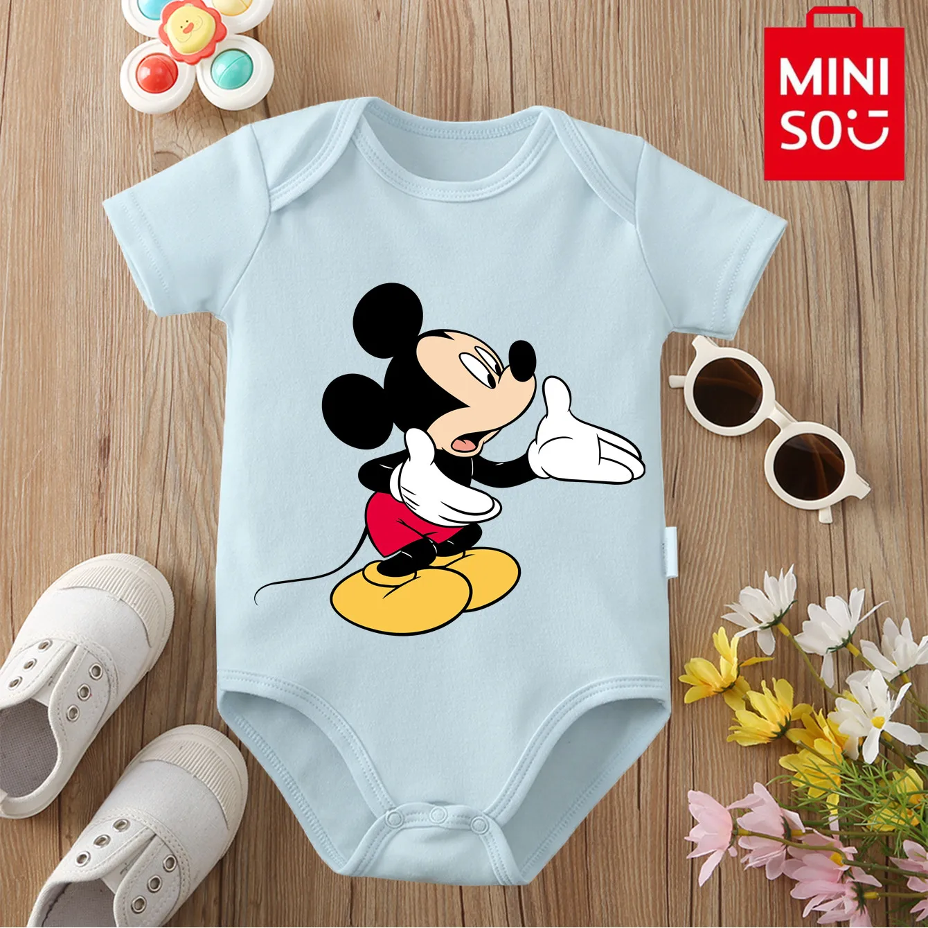 

MINISO 100% Cotton Bodysuit Soft Baby Cloths Mickey Mouse Best Gift for Baby Onesie Jumpsuit for 0 To 12 Months Cute Newborn