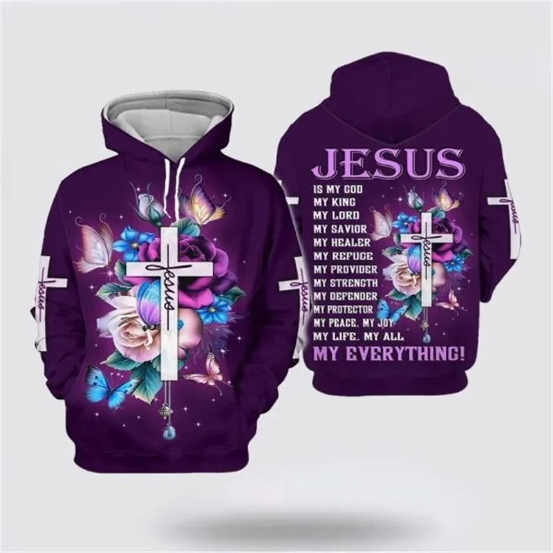 

2025 Fashion 3D Christ Jesus Printed Hoodie Blesses Us with Faith Beyond Fear Street Wear Pullovers Sportswear