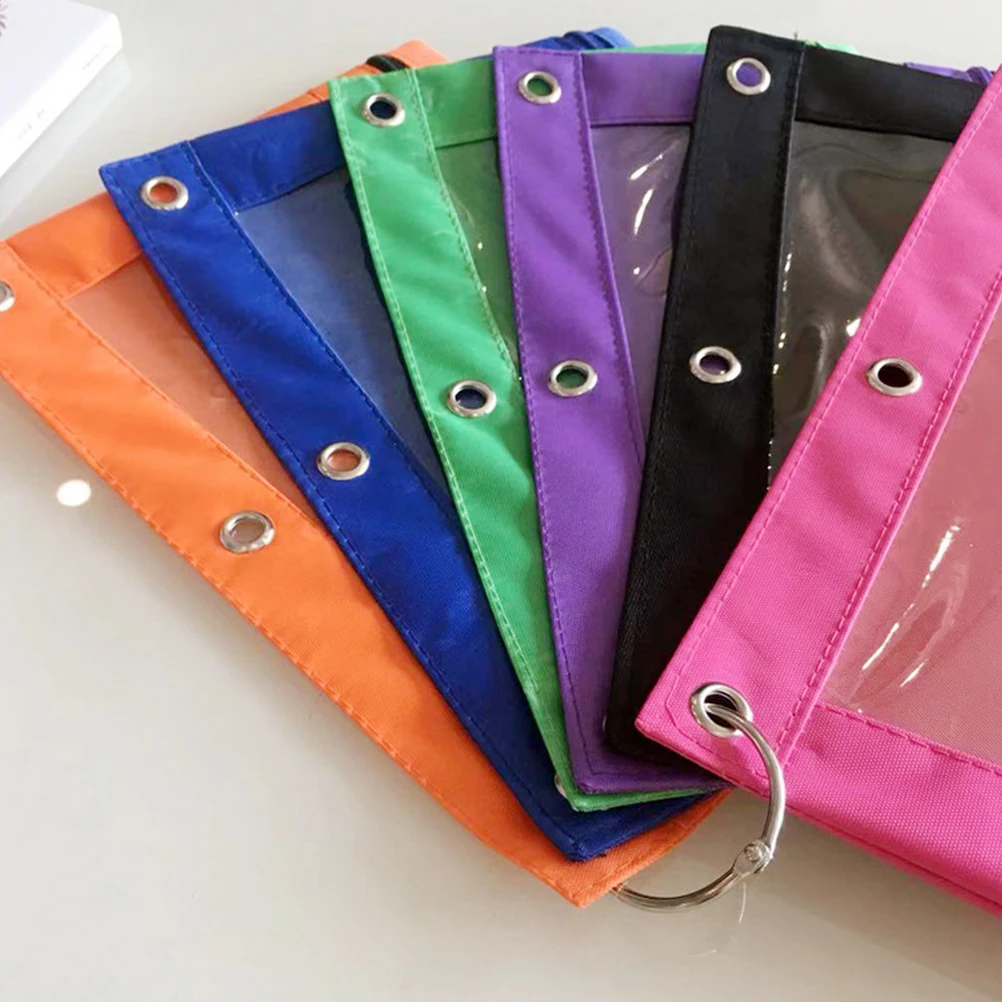 

6Pcs Three Hole transparent Oxford Cloth Pen Bag Air Hole Office Stationery Bag(Black, Purple, Orange, Green and Royalblue)