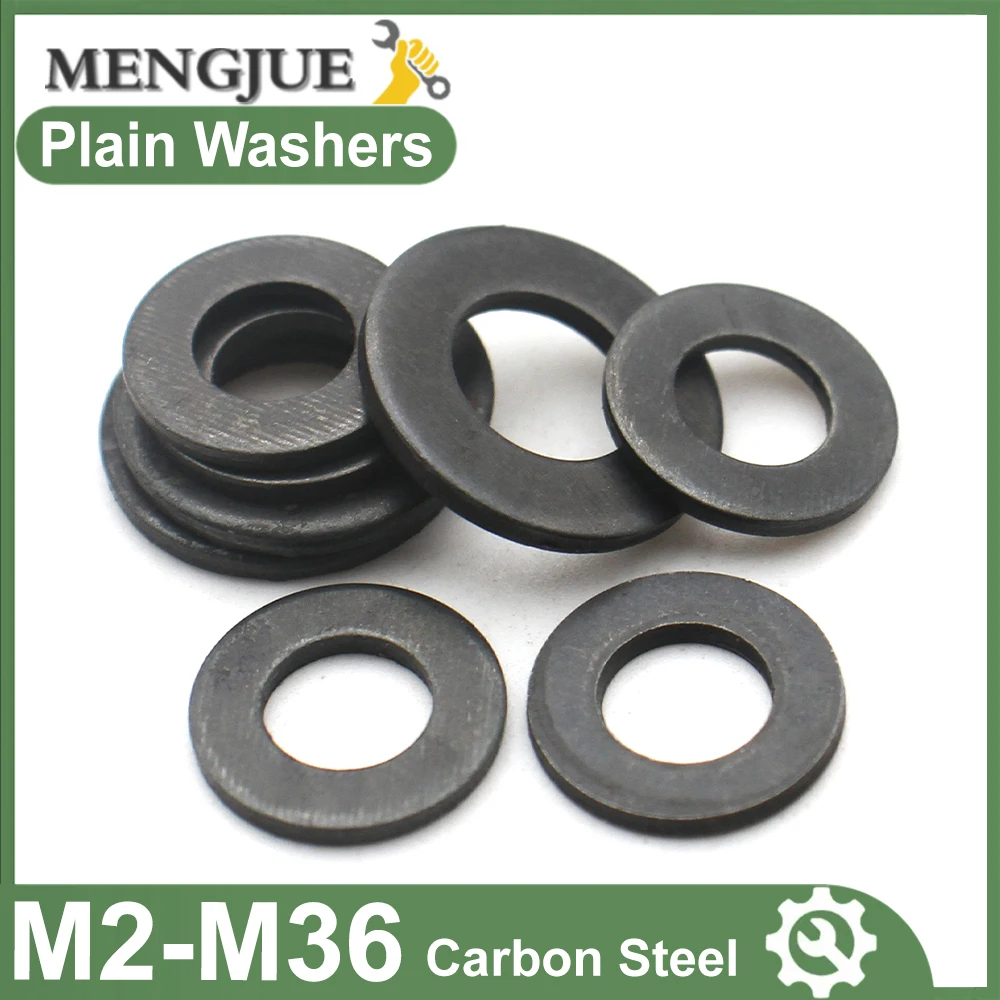 Grade 8.8 Black Carbon Steel 1-50pcs M2 M2.5 M3 M4 M5 M6 M8 M10 M12 M14 M16 M18 M20 M22 M24 -M36 DIN125 Flat Washer Plain Gasket