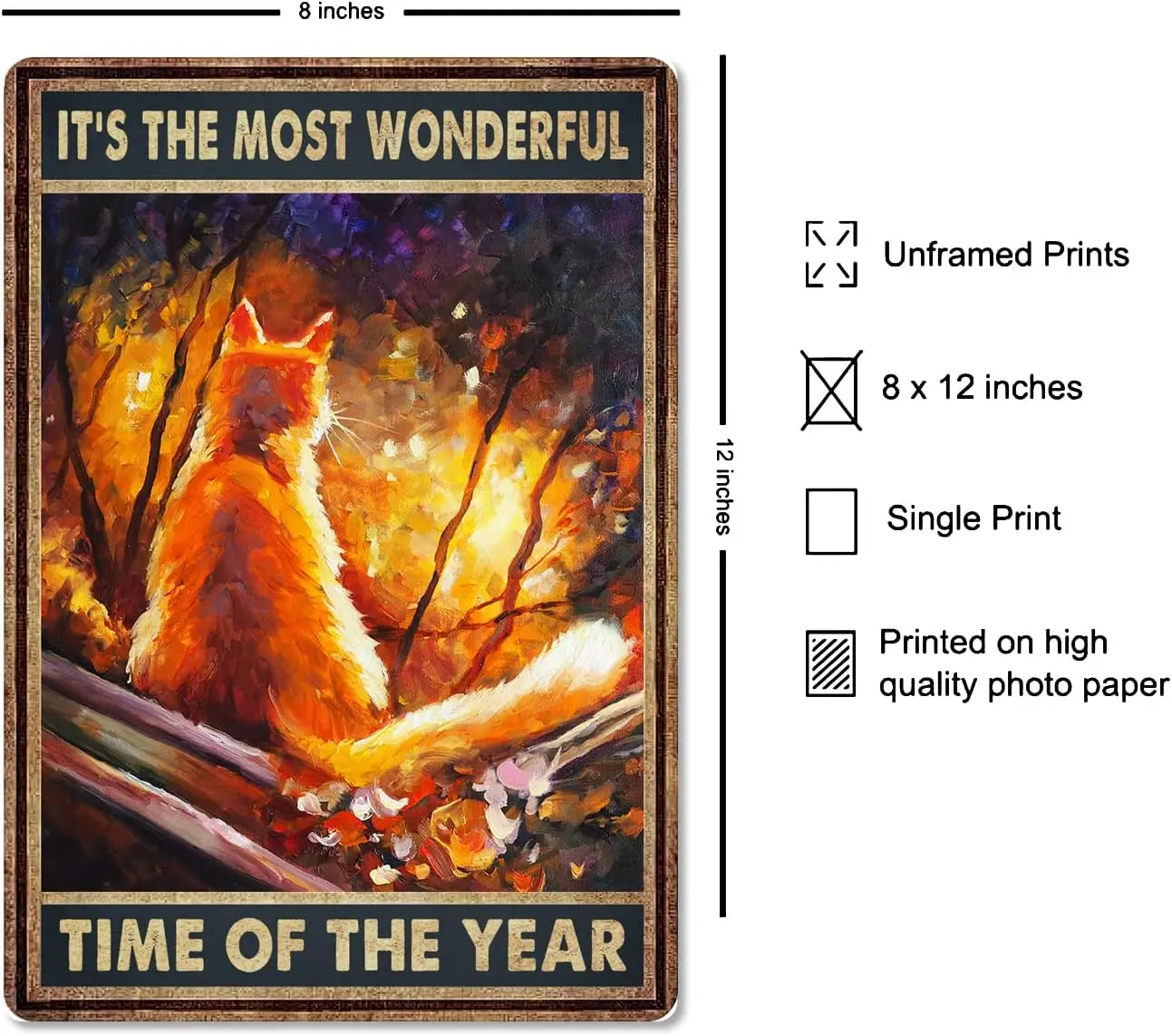 It‘s The Most Wonderful Time Of The Year Sign Metal Tin Signs, Vintage Orange Cat's Back In Tree Art Poster Plaque Home