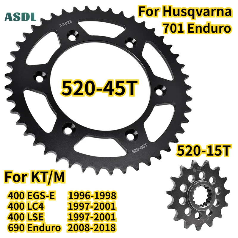 Front 15T Rear 45T Sprocket Gear Staring Wheel Cam For KT/M 400 EGS-E 96-98 600 LC4 E 690 Enduro 08-18 LSE For Husqvarna 701