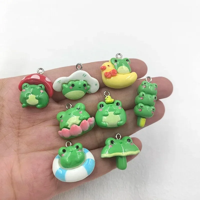 10Pcs Kawaii Frog Resin Charms, Cute Mini Animal Flatback Pendants for Keychain DIY Jewelry Making Findings