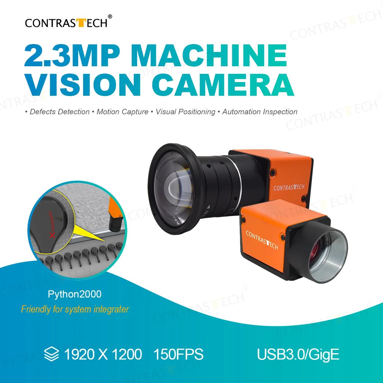 

Industrial 1920x1200 50fps 150fps 2/3" Python2000 USB GigE Machine Vision Camera for Automation Inspection Contrastech