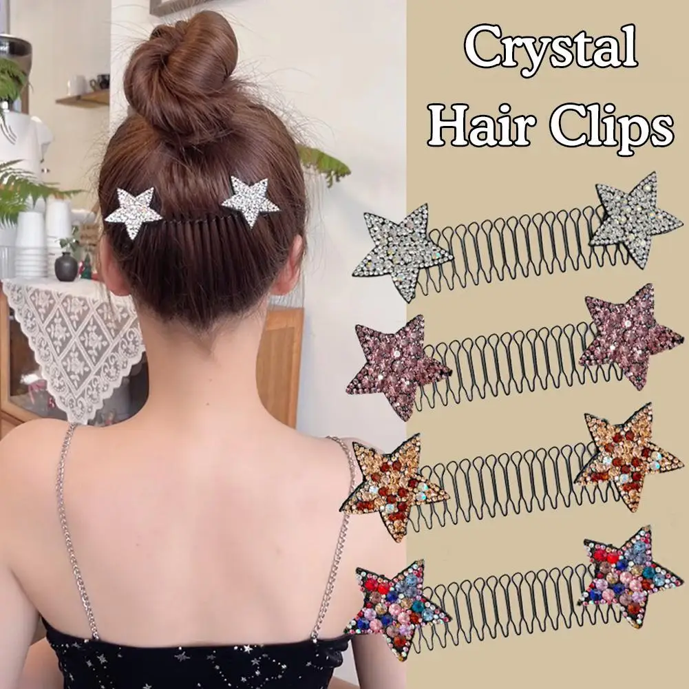 New Fashion Crystal Star Hair Clips Vintage Fixed Inxisible Hair Combs Hairbands For Women Girls Hair Accessories Children Gifts