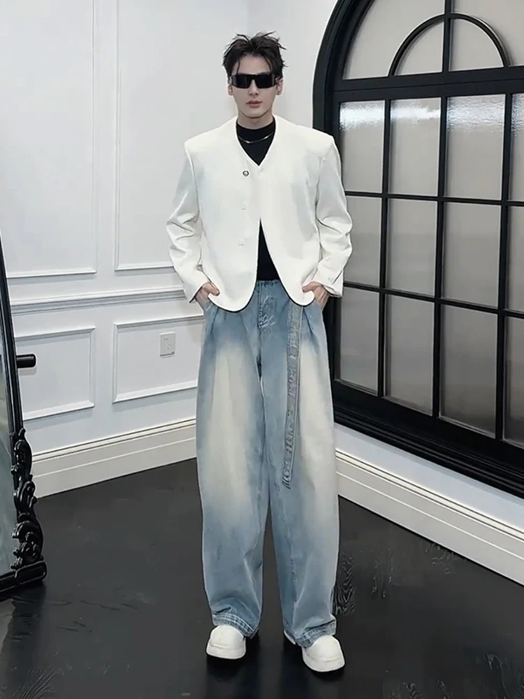 Dragon Tao Tao Gradient Sash Jeans Men's Women's American High Street Retro Pants Cool Loose Leg Bend Knife Pants