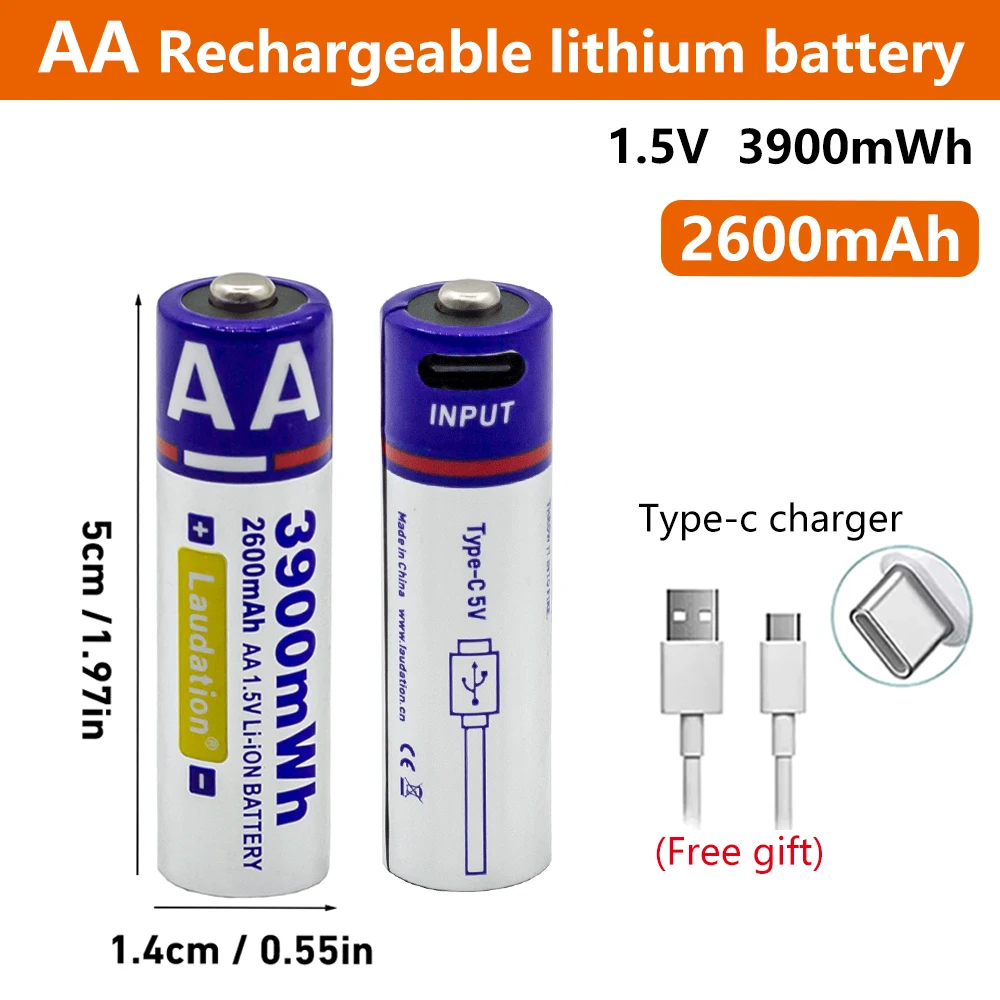 New AA Rechargeable li-ion Battery 1.5V 2600mAh 3900mWh for Computer Clock Radio Video Game Digital Camera remote mouse battery