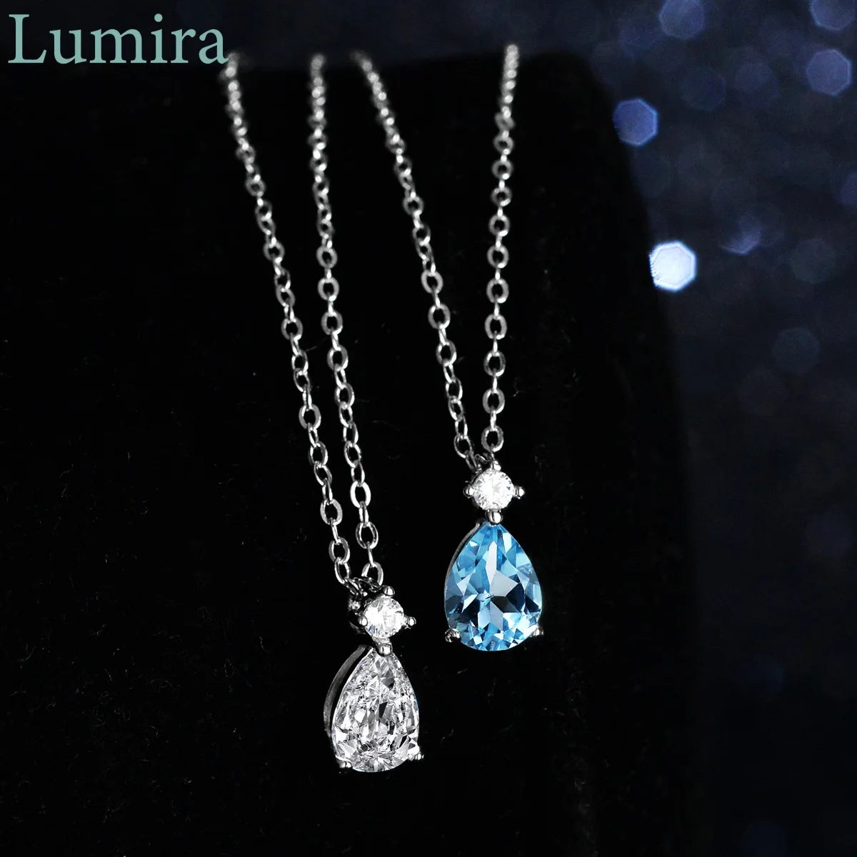 

Платиновое ожерелье Lumira с геометрическим каплевидным покрытием PT950 и кулоном из натурального синего топаза/Муассанита на 1 карат для женщин, подарки на день рождения
