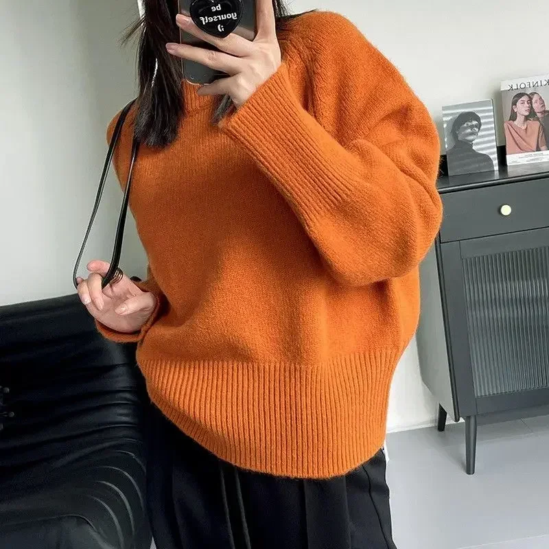 Knit Tops for Woman Pullovers Women\'s Sweater Round O Neck Blue Sale 2024 New Collection Economics Jumper Autumn Winter Trend In