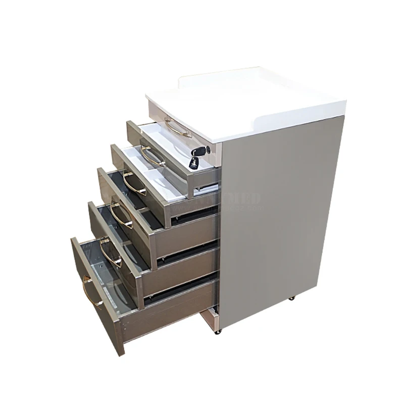 SY-YR01China Modern Trolley Mobile Stainless Steel Dental Cabinet Dental Instrument Furniture 5 Drawers Stainless Steel Desktop